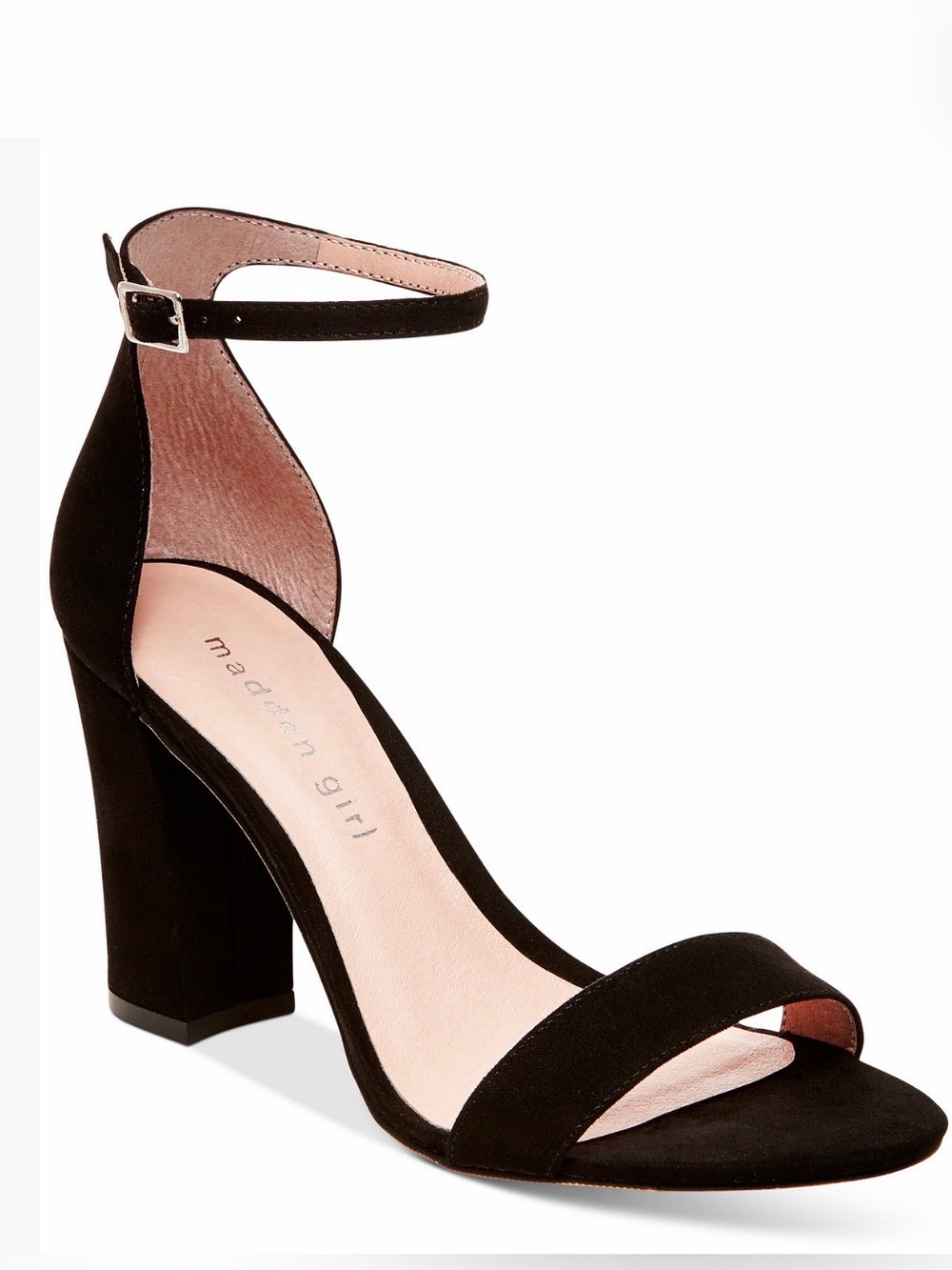 Madden Girl Black Suede Ankle-Strap Block Heel Sandal